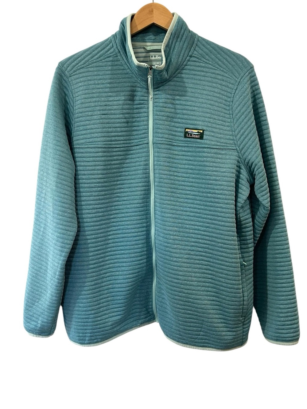 L.L. Bean Women’s Airlight Full Zip Jacket 1X teal Heather ribbed lightweight